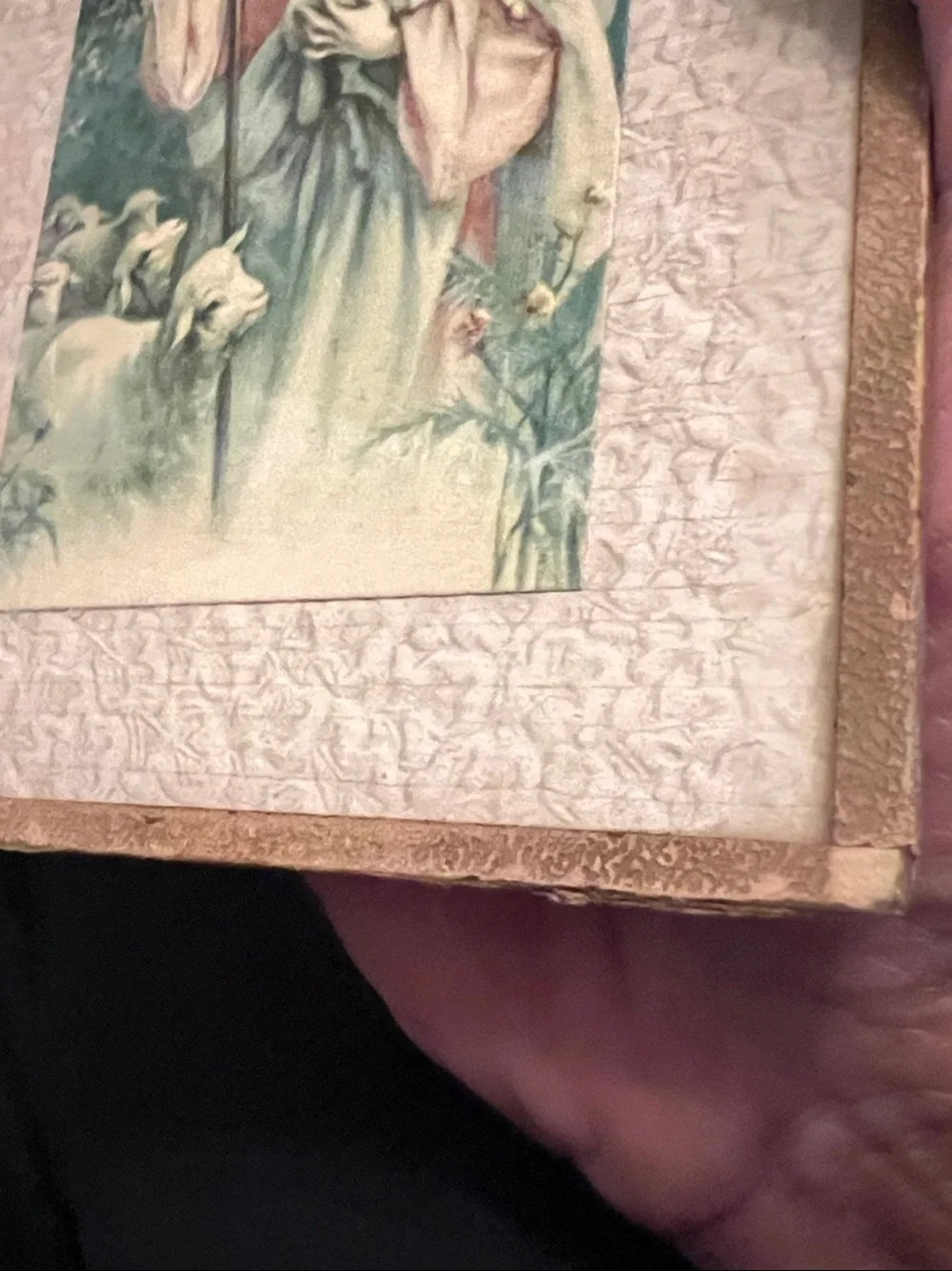 Antique Framed Jesus Holy card Good Shepherd 3.75” x 5”